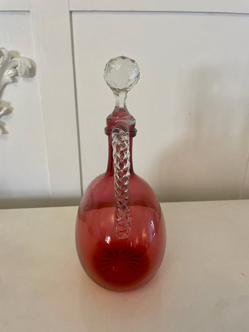 Antique Victorian Quality Cranberry Glass Decanter - Image 4
